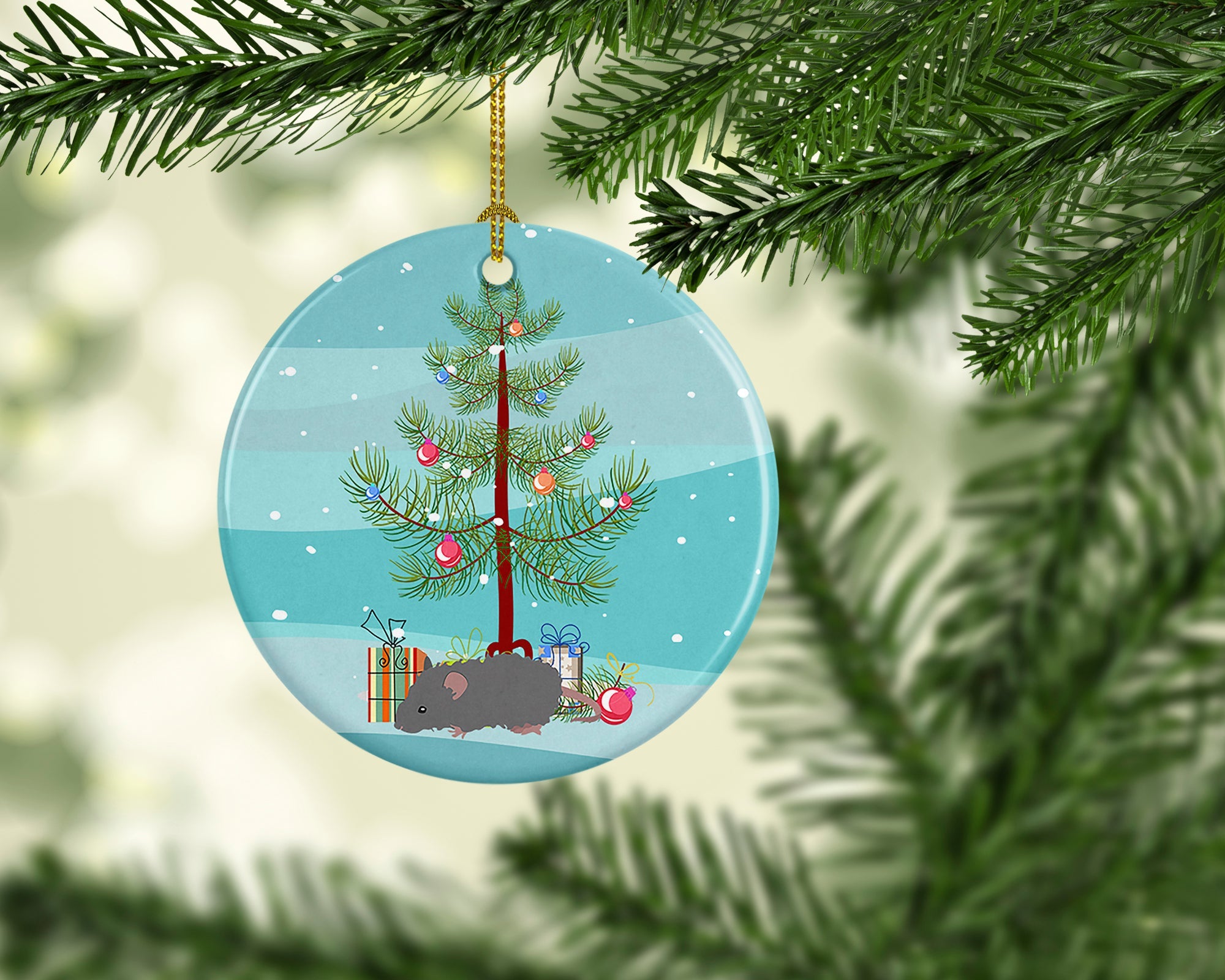 Australian Long Coated Mouse Merry Christmas Ceramic Ornament