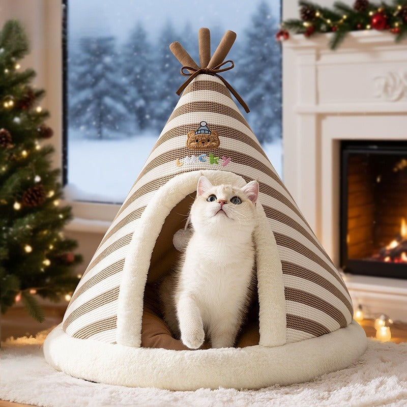 Knitted Round Warm Santa Pet Bed
