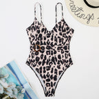 Leopard-Print Strappy Low-Cut One-Piece Swimsuit