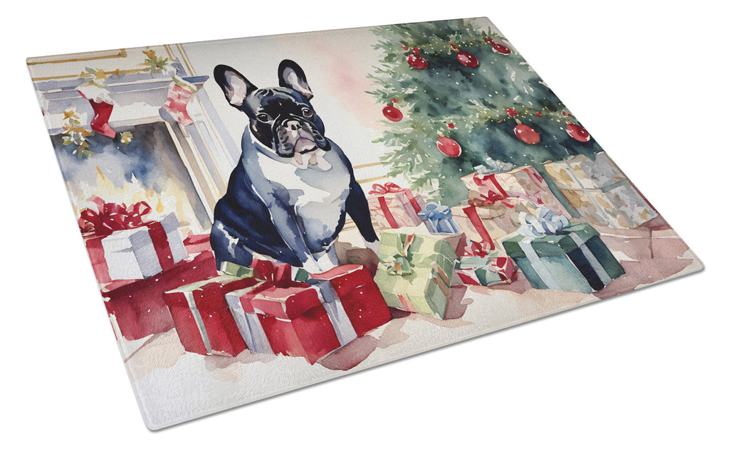 French Bulldog Cozy Christmas Glass Cutting Board