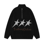 Men's Vintage XINGX Embroidered Sweater with Stand Collar