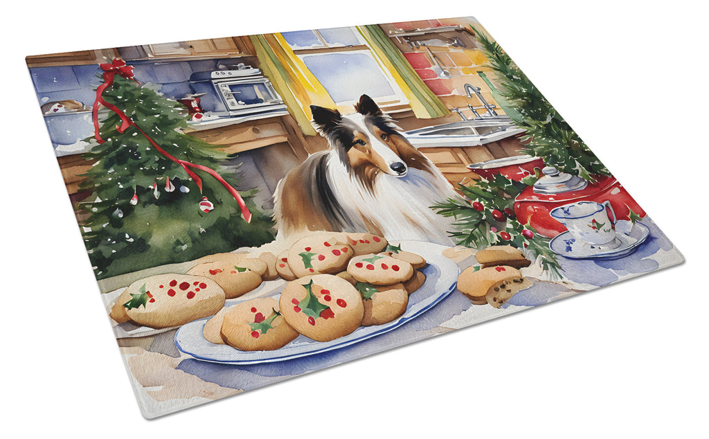 Sheltie Christmas Cookies Glass Cutting Board