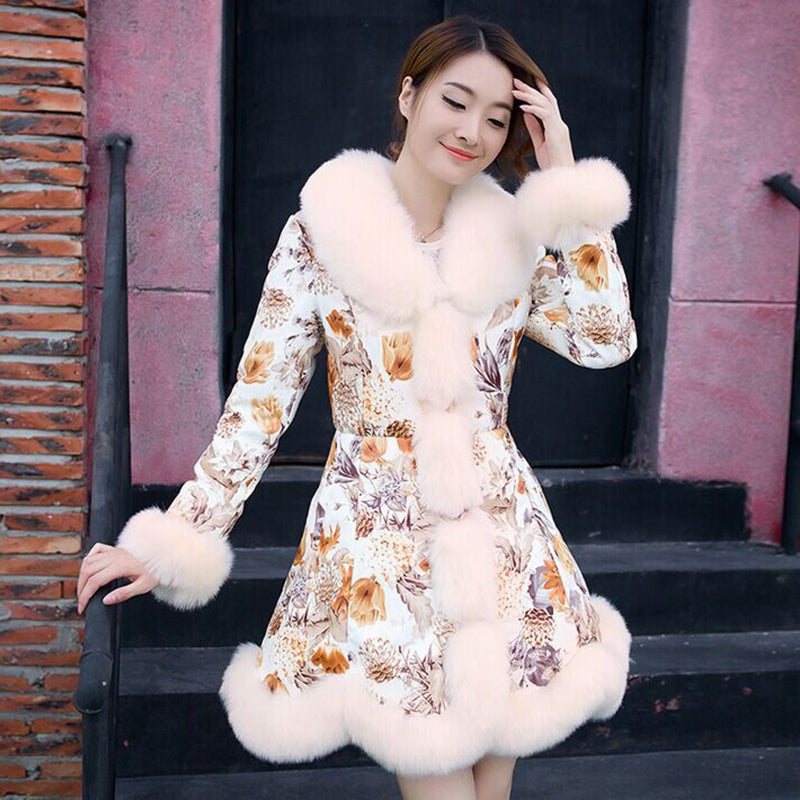 Chic Thicken Warm Women's Winter Jacket with Faux Fur
