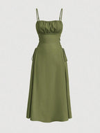 Women's Spaghetti Strap Side-Tie Midi Dress