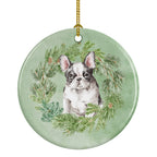 French Bulldog Black and White Christmas Wreath Ceramic Ornament