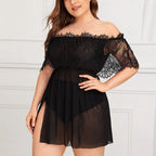 Women's Lace Nightwear with Off-Shoulder Design