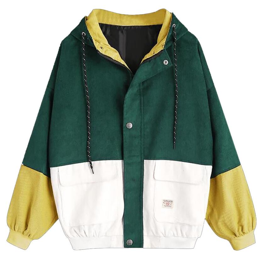 Korean College Style Color Block Hooded Jacket for Women