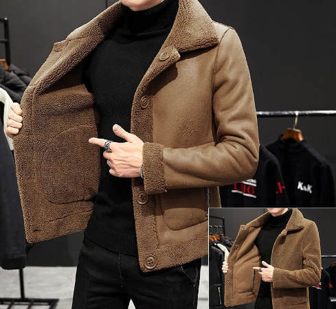 Men's Wool Coat with Button Closure - Reversible Jacket
