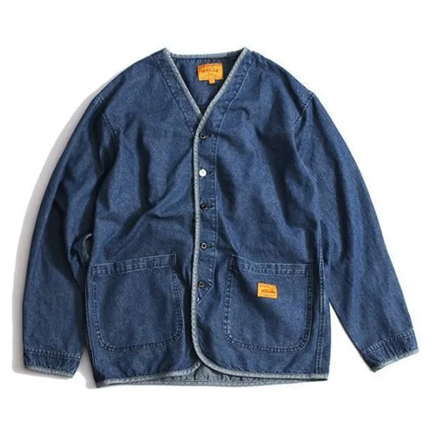 2024 Japanese Retro V-Neck Denim Jacket for Men