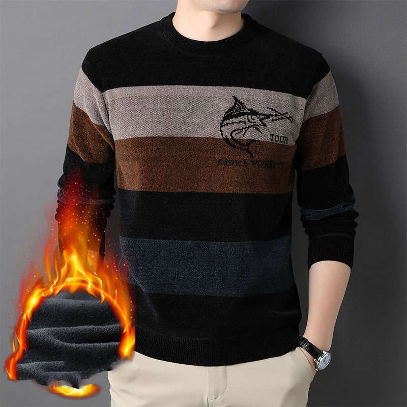 Striped Thermal Knit Round Neck Jumper Top