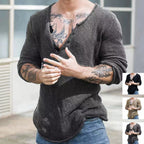 Men's V-Neck Pullover Sweater - Solid Color, Large Size | Streetwear