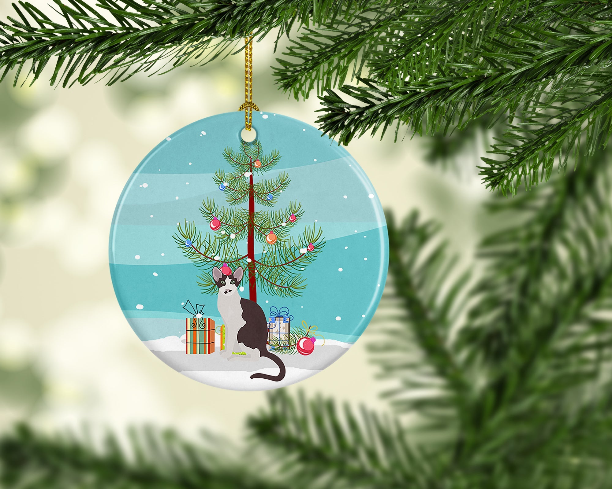 Oriental Bicolor Cat Christmas Ceramic Ornament