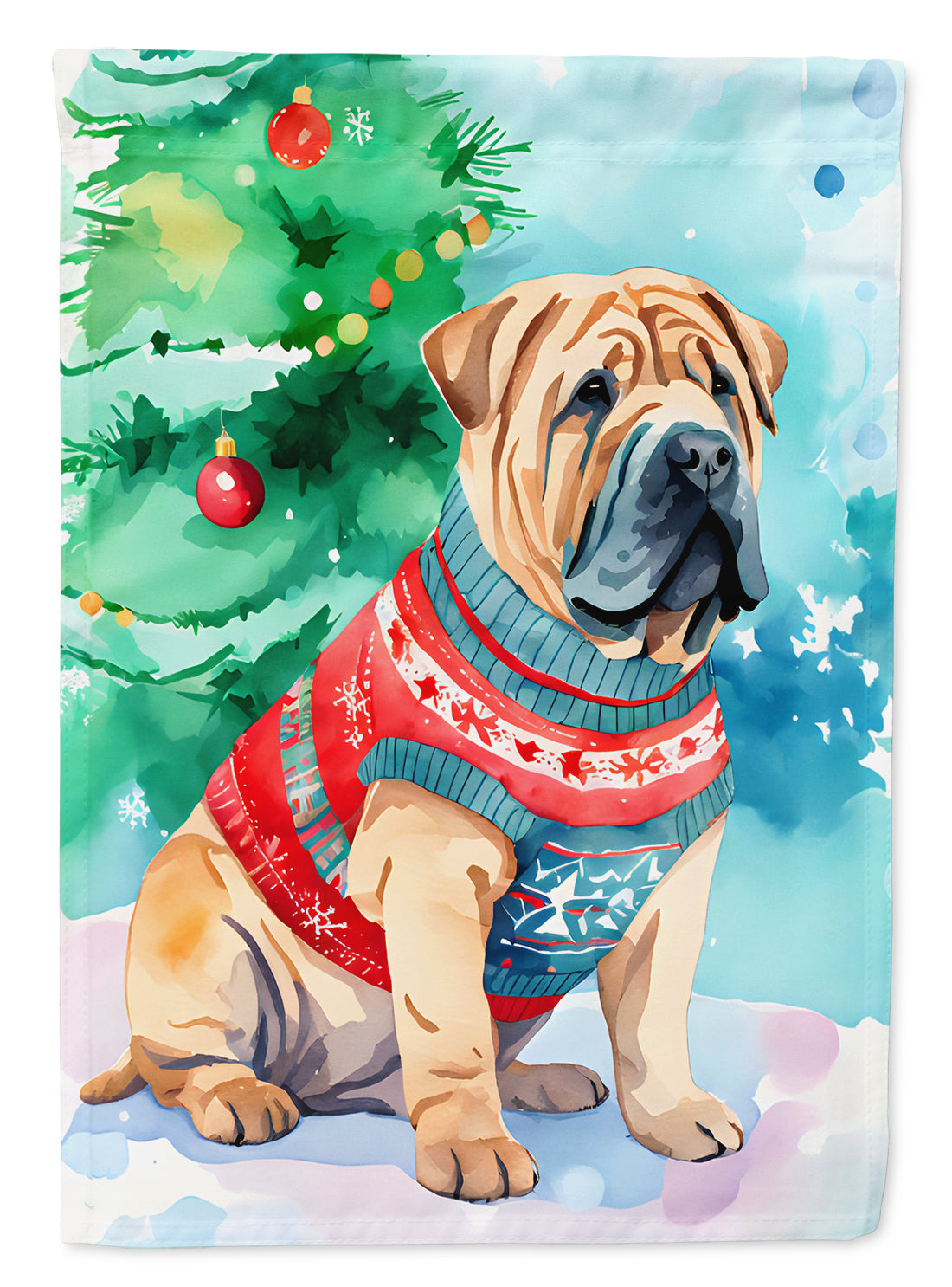 Shar Pei Christmas House Flag