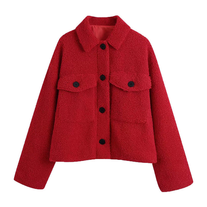 Fashionable Single Breasted Lamb Wool Coat