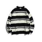 Japanese Style Mixed Color Stripe Pullover Sweater | Streetwear
