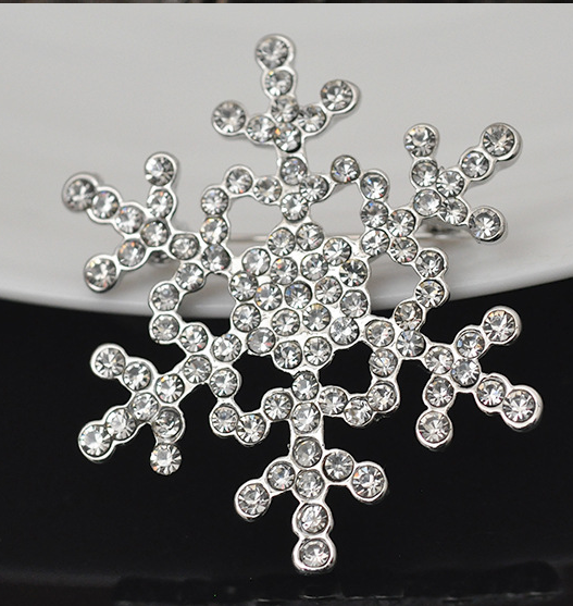 Christmas Snowflake Brooch with Rhinestones