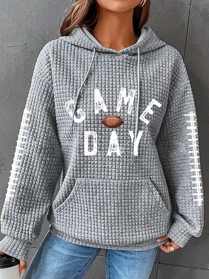 Waffle Hoodie Sweater with Women's Rugby Print | Streetwear