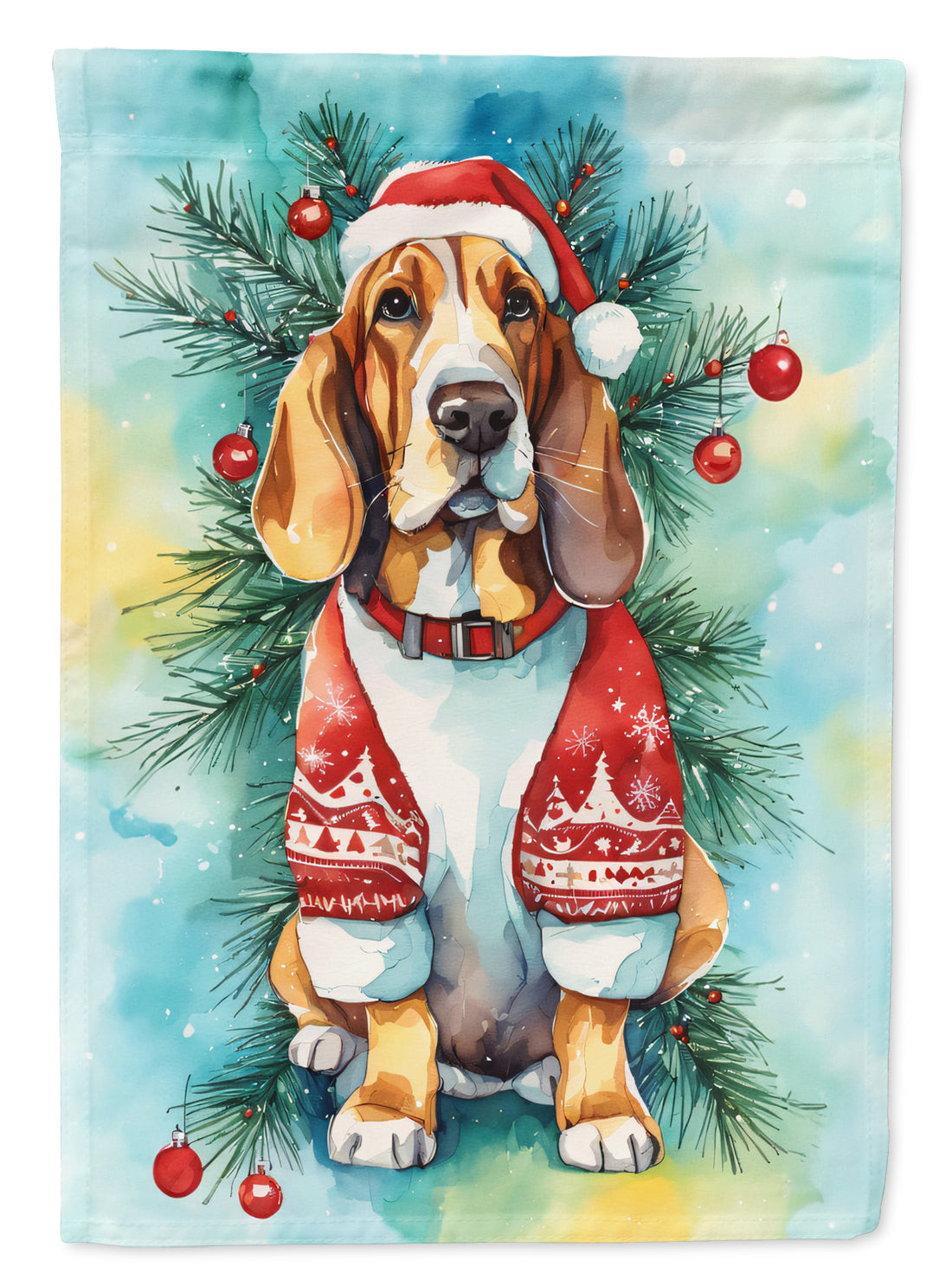 Basset Hound Christmas House Flag