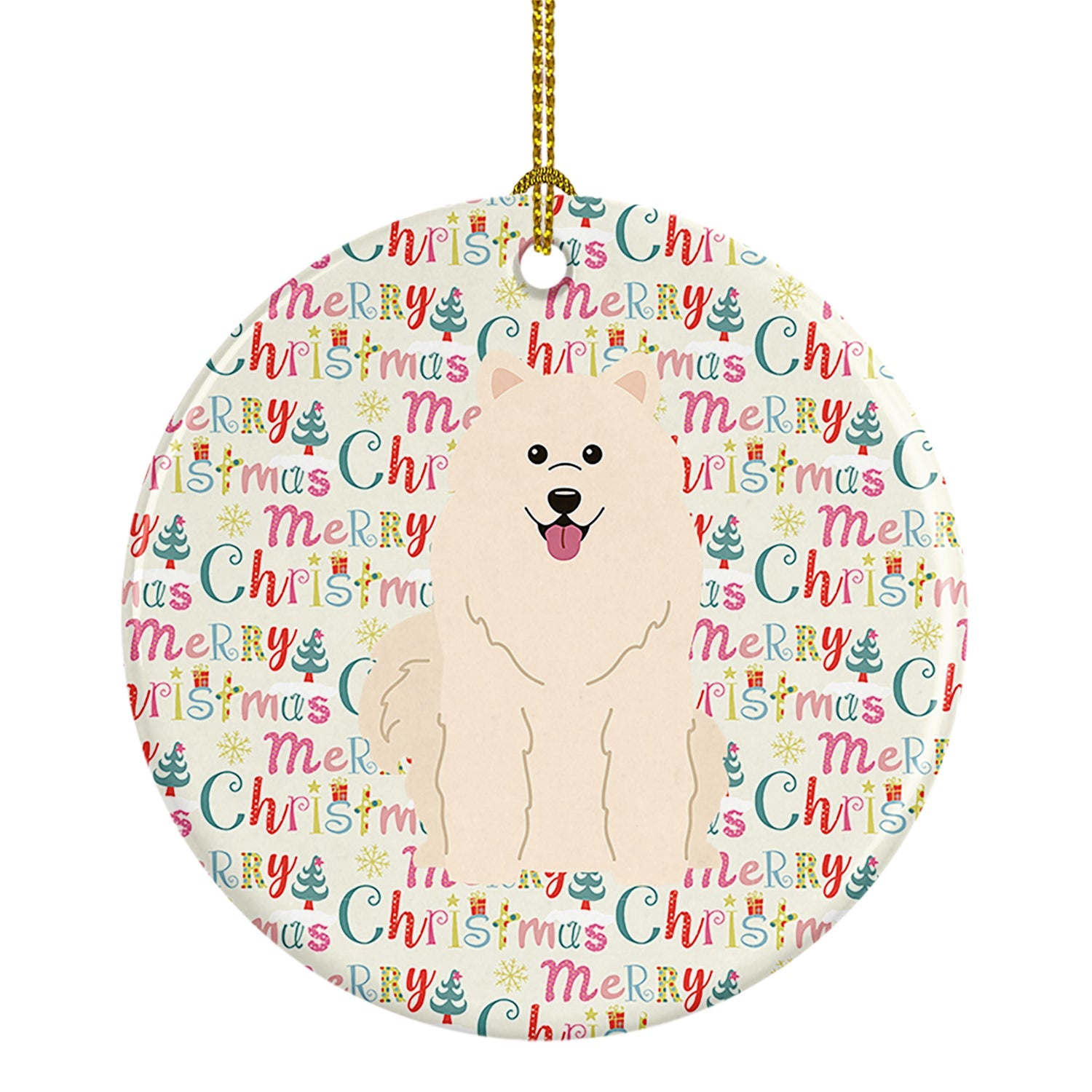 Merry Christmas Samoyed Ceramic Ornament