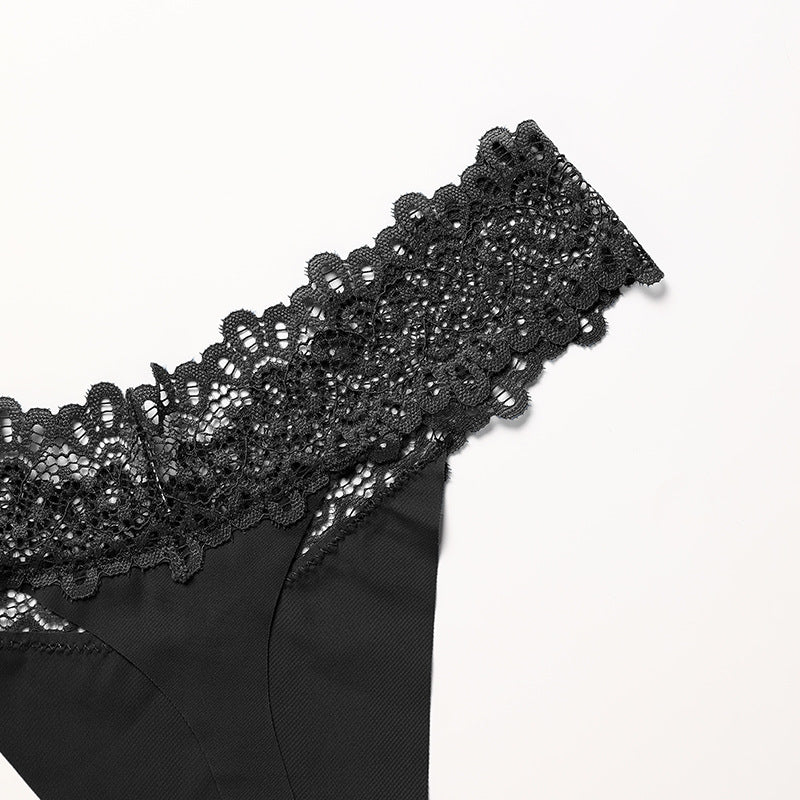 Seamless Lace-Trimmed Cotton Thong for Women Plus Size
