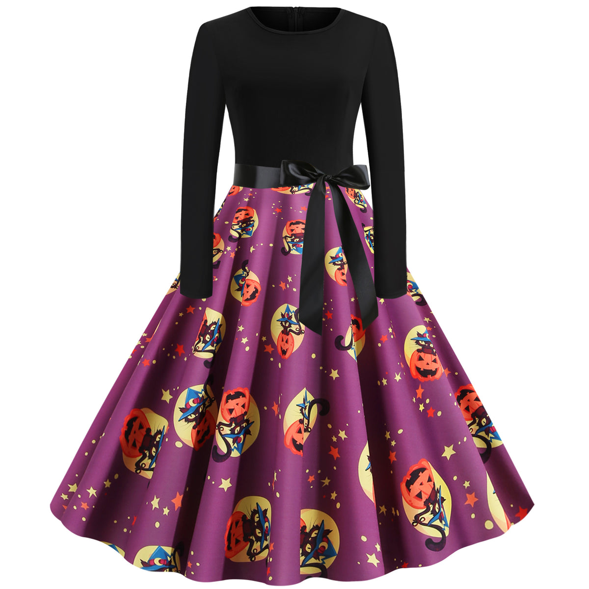 Vintage Print Long Sleeve Maxi Dress for Christmas