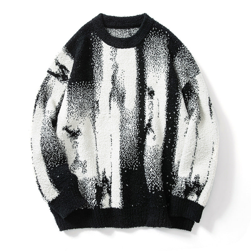 Casual Loose Oil Painting Color Block Sweater