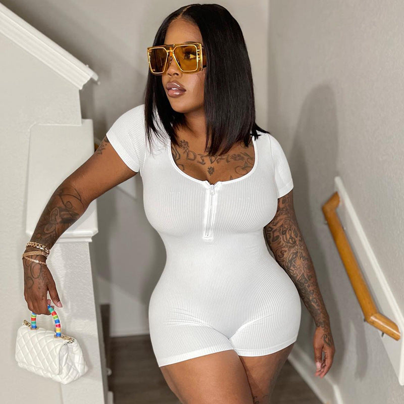 2023 Fall/Winter Zipper Short Sleeve Bodysuit