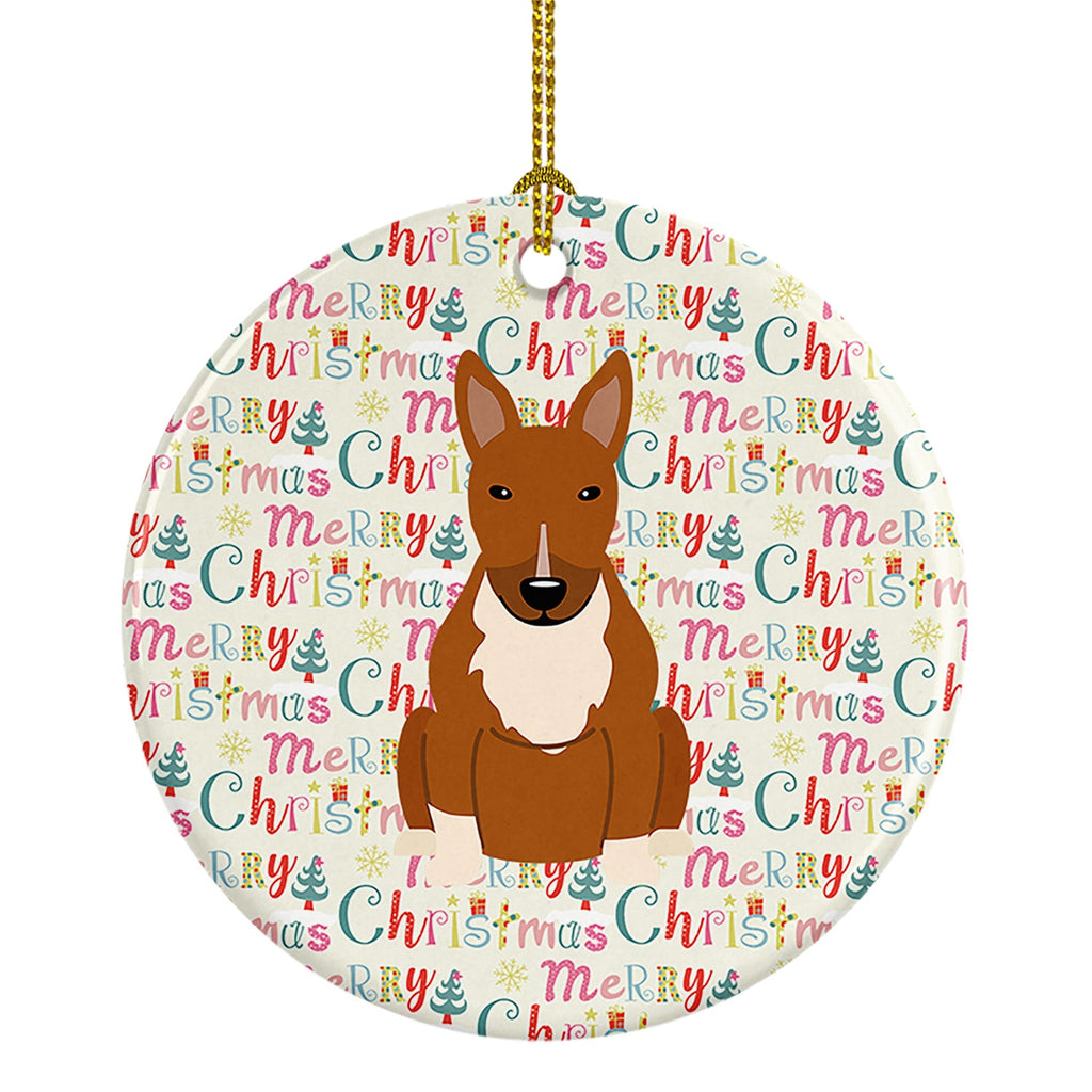 Merry Christmas Bull Terrier Red Ceramic Ornament