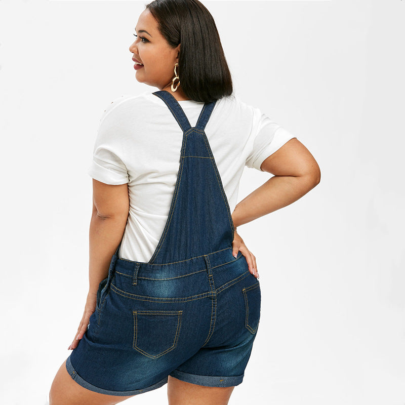 Plus Size Stretch Denim Overall Shorts for Fall 2020