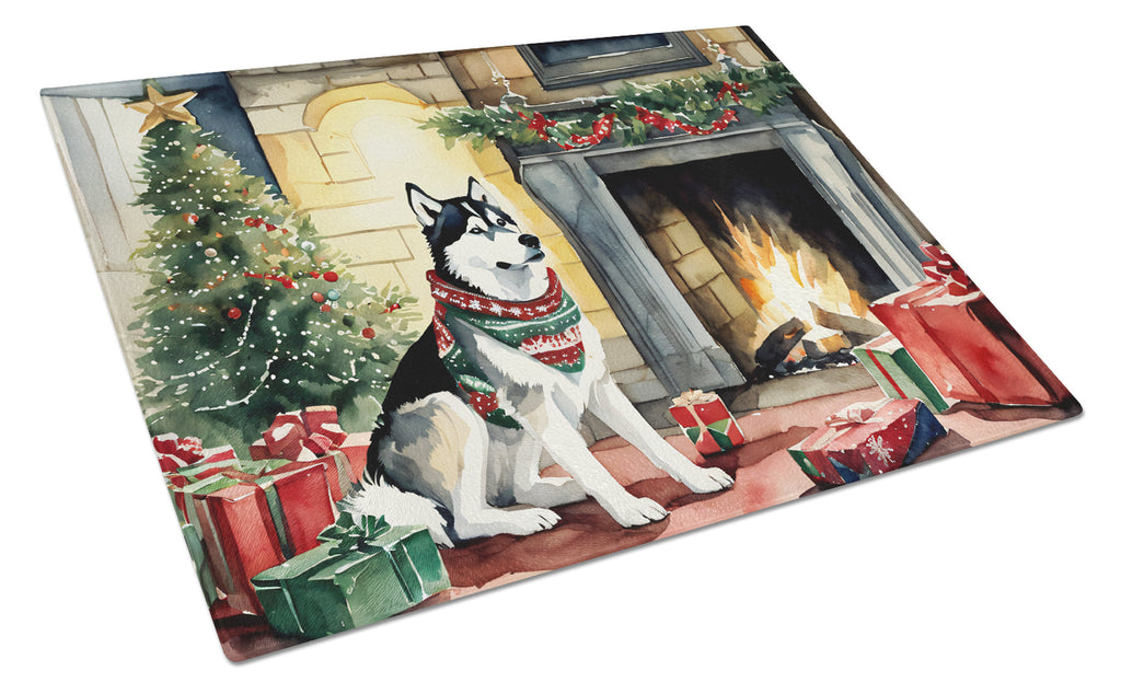 Siberian Husky Cozy Christmas Glass Cutting Board