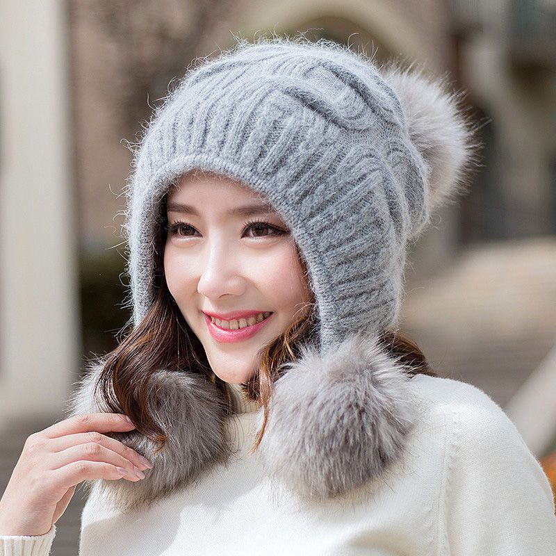Korean Style Fleece Rabbit Fur Winter Hat | Embroidered Cap