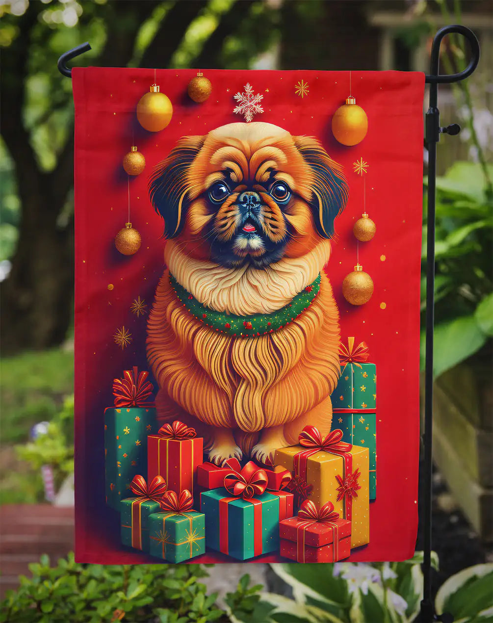 Pekingese Holiday Christmas Garden Flag
