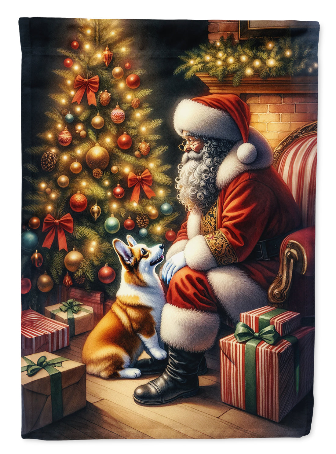 Corgi and Santa Claus House Flag
