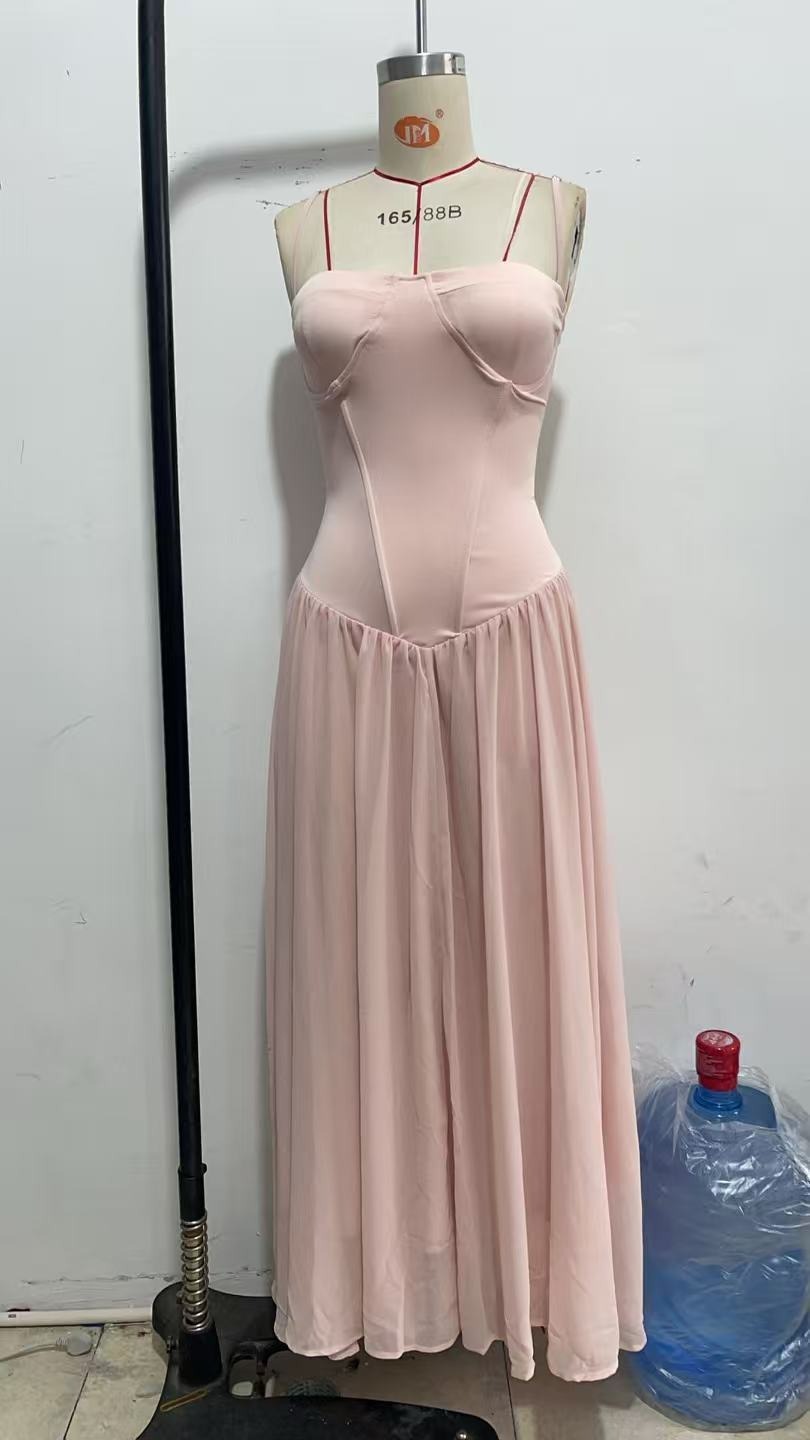 Mesh Spaghetti Strap Waist Dress
