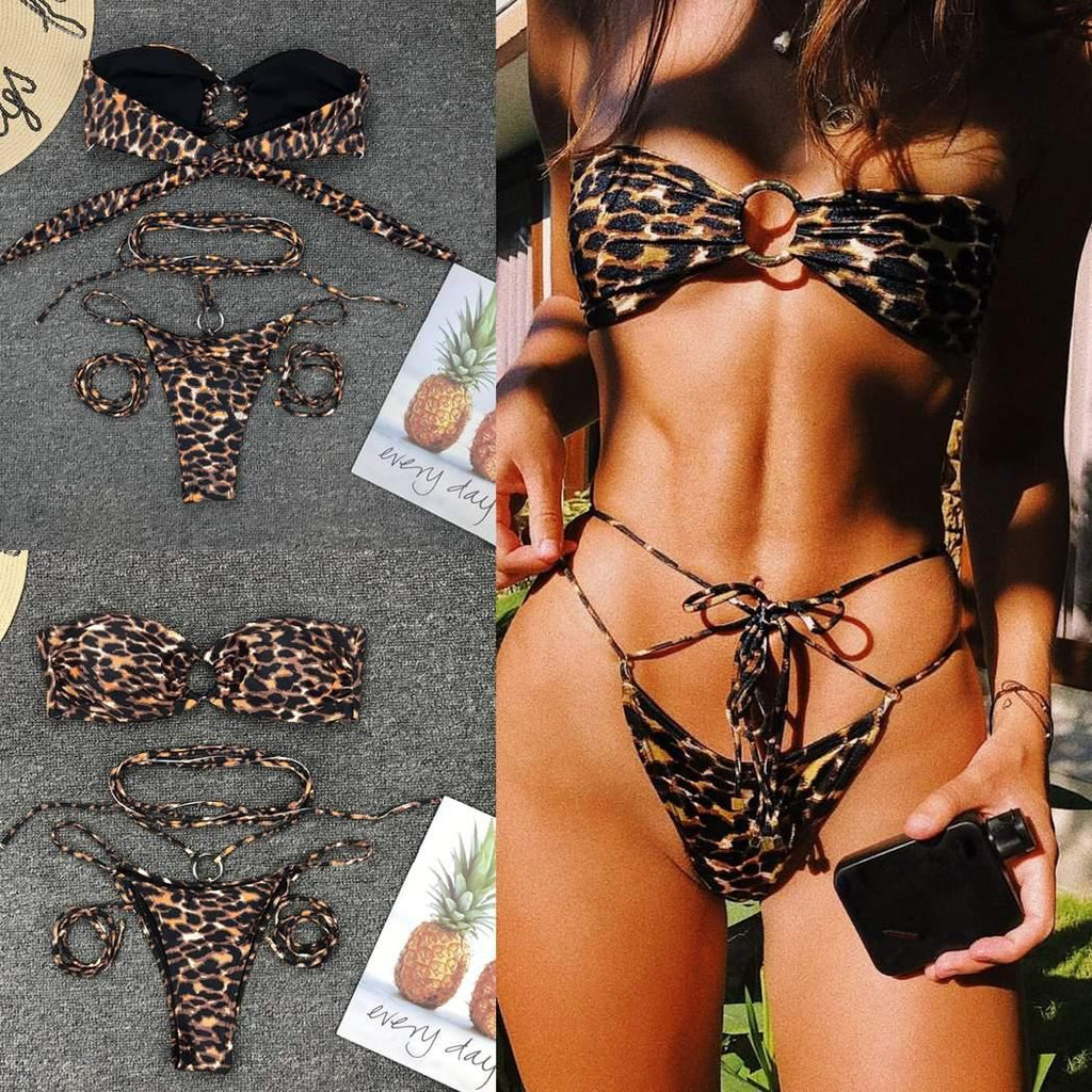 Personalized Ring Leopard Print Bikini Set