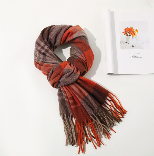Cecilia Cashmere Plaid Fringe Scarf (One Piece)
