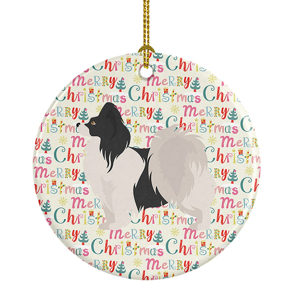 Papillon #2 Merry Christmas Ceramic Ornament