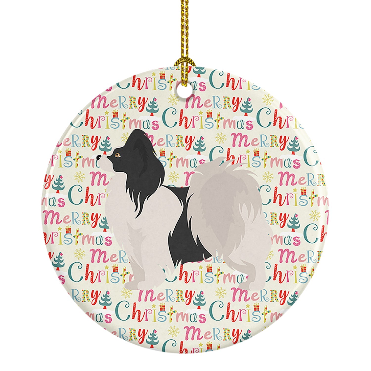 Papillon #2 Merry Christmas Ceramic Ornament