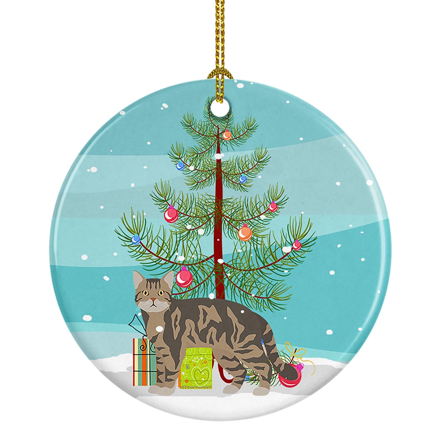 American Wirehair Cat Christmas Ceramic Ornament