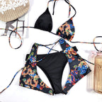 Printed Patchwork Swimwear, Bikini, 3-Piece Set