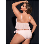 Plus Size Floral Jacquard Ruffle Trim Lingerie Set