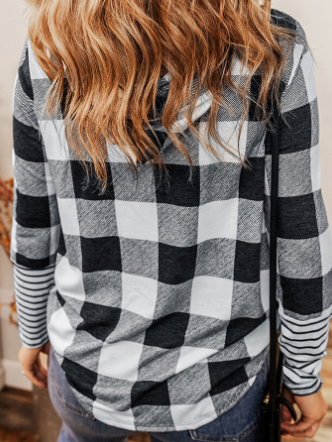Women's Casual Plaid Stitching Hoodie | Streetwear