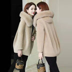 2023 Women's Sheepskin Coat with Fox Fur Trim