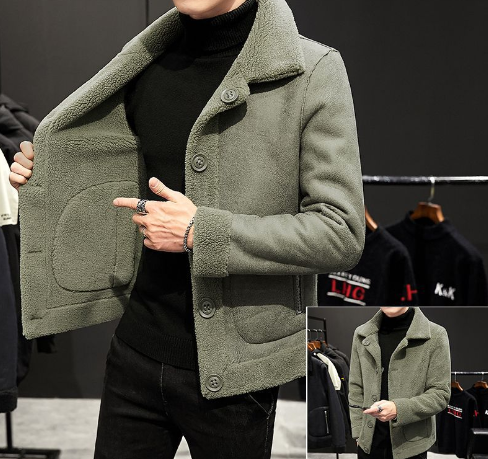 Men's Wool Coat with Button Closure - Reversible Jacket