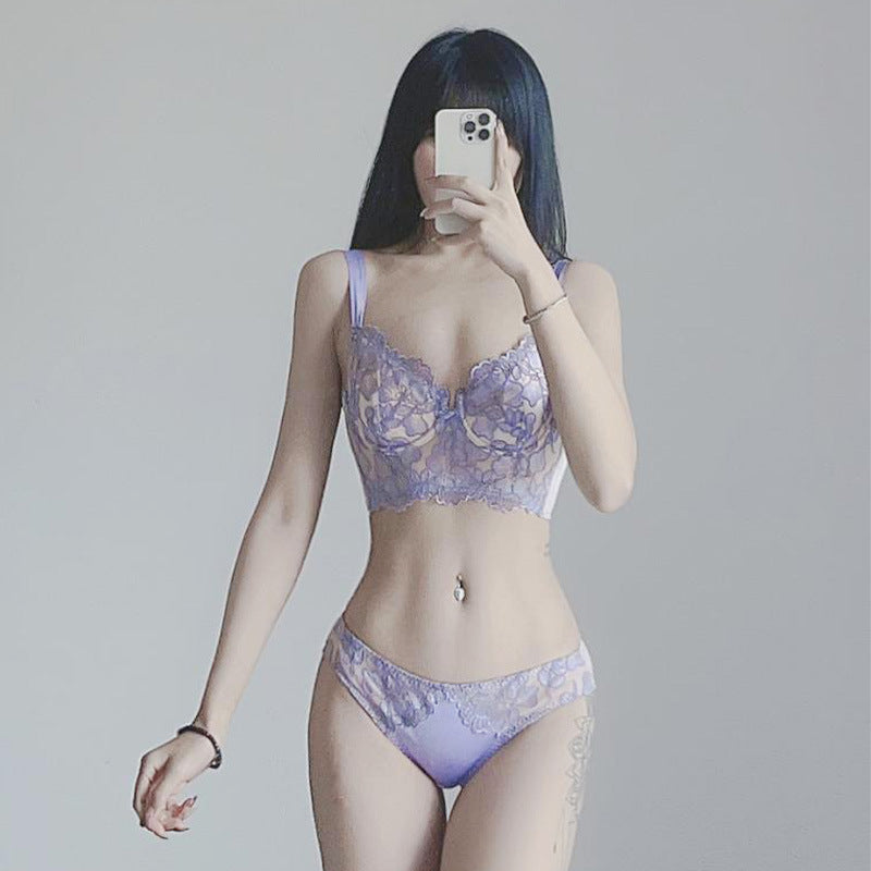 French Lace Long-Line Bra Set with Embroidery (Comfort Fit)