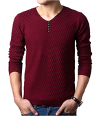 Men's Solid Color V Neck Slim Fit Pullover Sweater | Streetwear