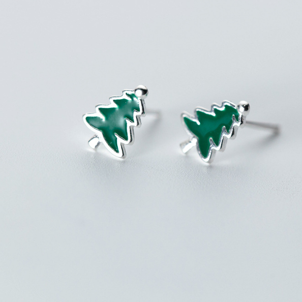 Silver Christmas Tree Stud Earrings for Women