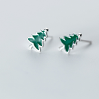 Silver Christmas Tree Stud Earrings for Women