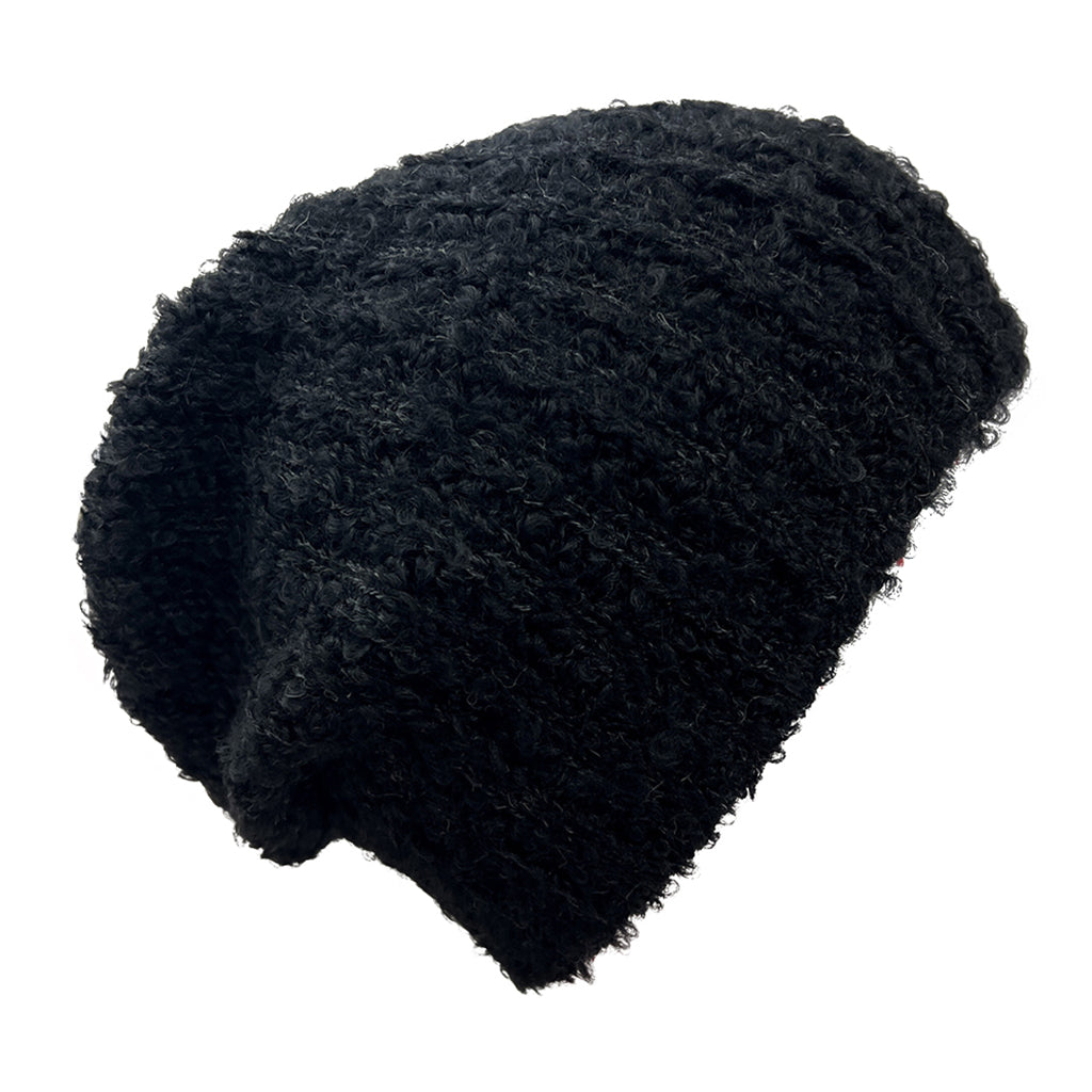 Black Loop Knit Alpaca Beanie | Embroidered Cap
