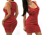 Striped Sleeveless Bodycon Long Dress - New Style
